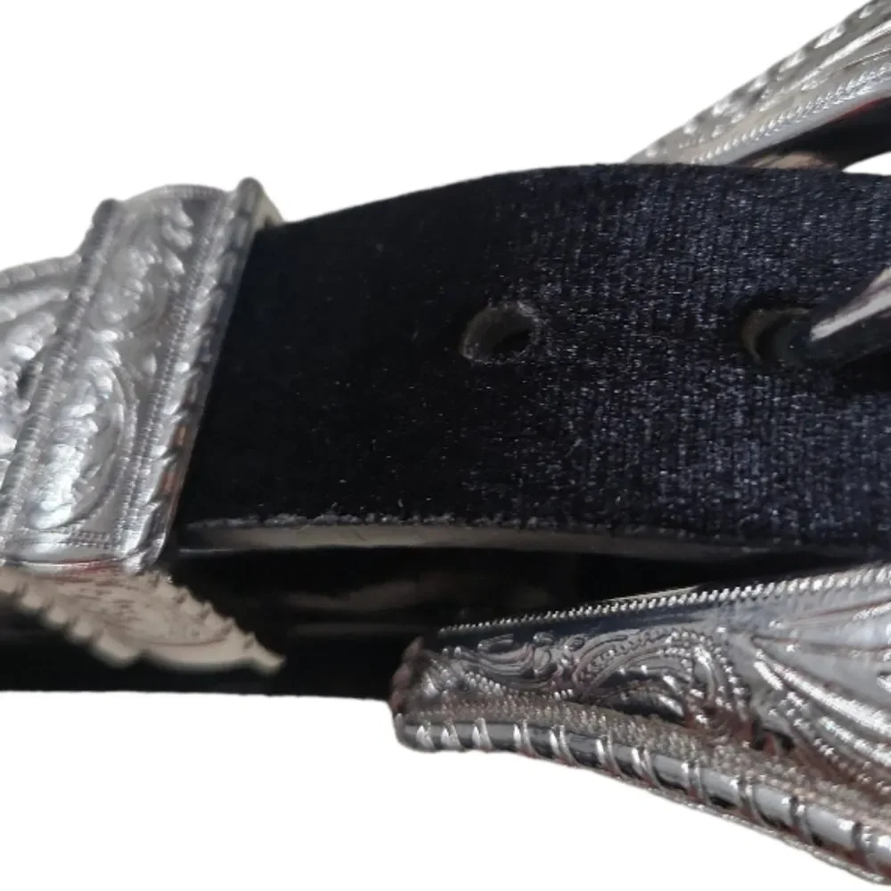 Gorgeous Double Buckle Velvet Leather S/M 89cm Filigree‎ Western Belt